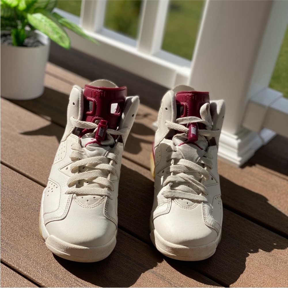 Cream and Burgundy High-Top Sneakers